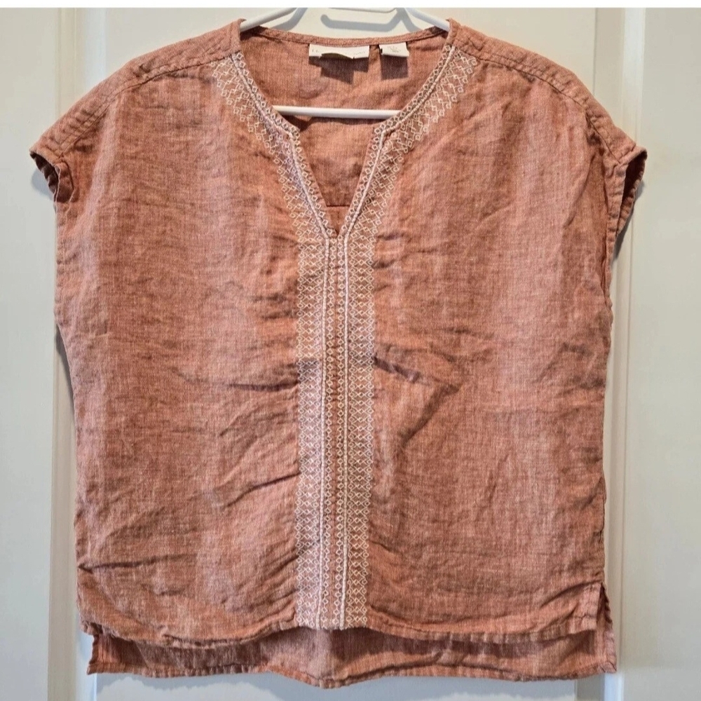 House Of Harlow 1960 100% Linen Top Embroidered Women's Small Boho Orange Blouse